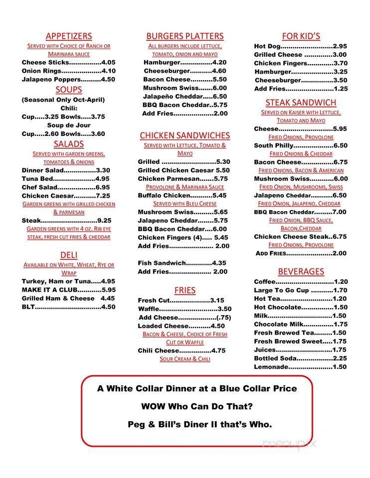 Peg & Bills Diner II - Williamsport, PA menu_pic