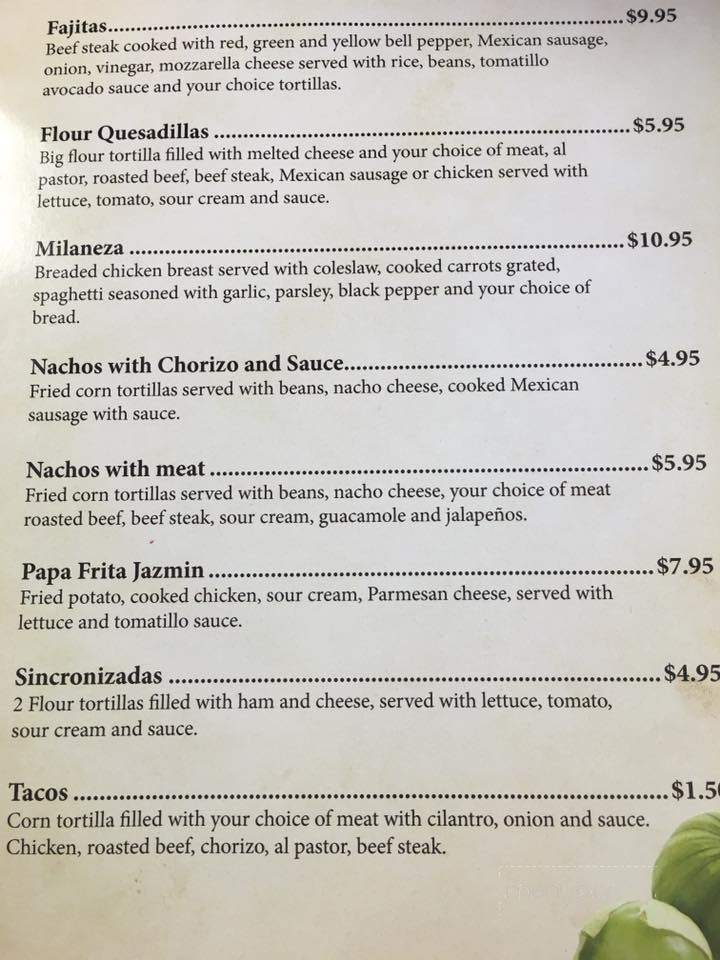 Jazmin Mexican Restaurant - Mishawaka, IN menu_pic