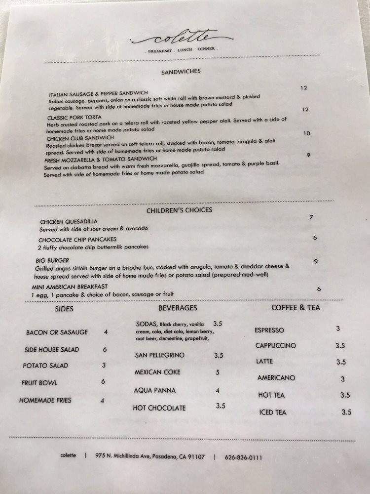 Colette - Pasadena, CA menu_pic