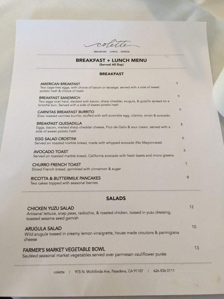 Colette - Pasadena, CA menu_pic