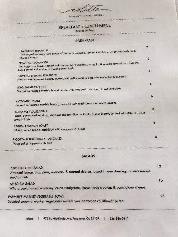 Colette - Pasadena, CA menu_pic