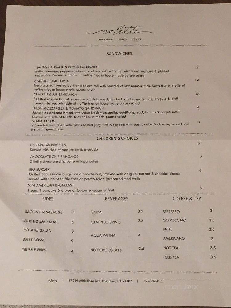 Colette - Pasadena, CA menu_pic