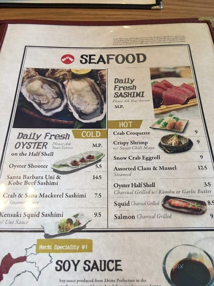 Izakaya Hachi - Costa Mesa, CA menu_pic