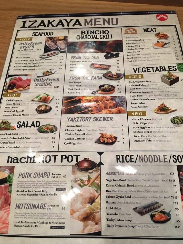 Izakaya Hachi - Costa Mesa, CA menu_pic