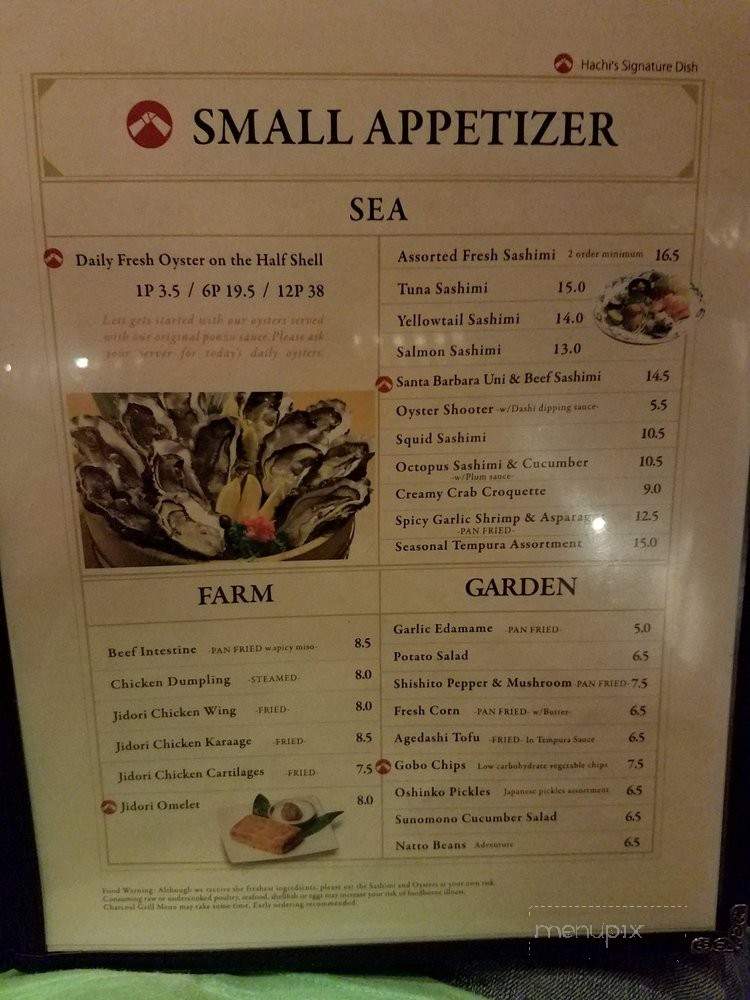 Izakaya Hachi - Costa Mesa, CA menu_pic