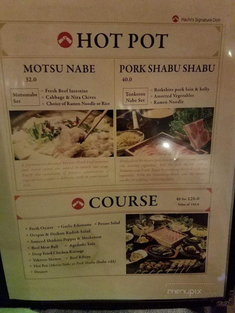 Izakaya Hachi - Costa Mesa, CA menu_pic