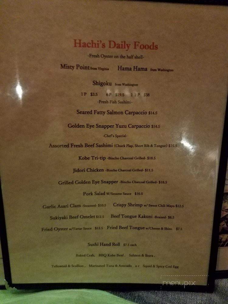 Izakaya Hachi - Costa Mesa, CA menu_pic