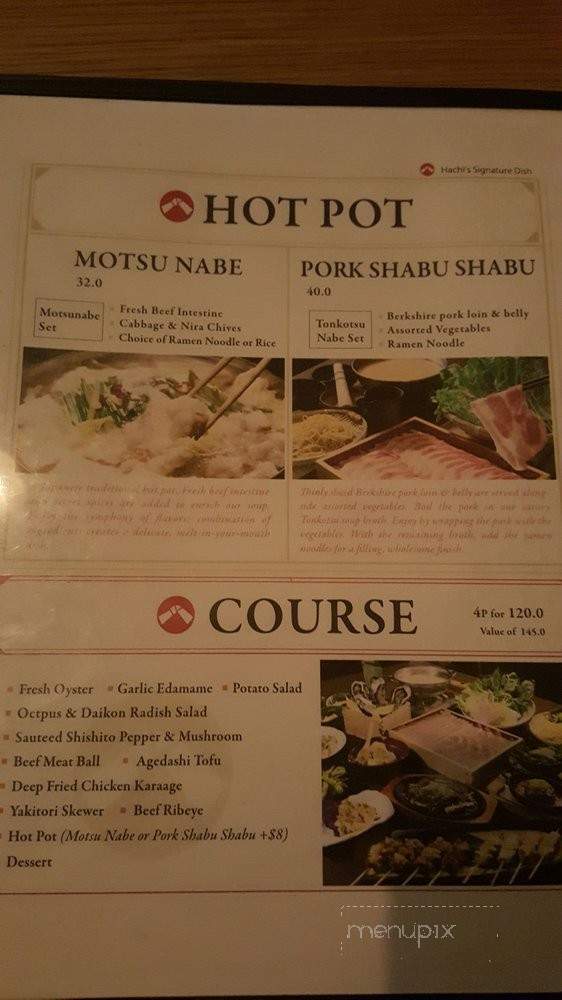 Izakaya Hachi - Costa Mesa, CA menu_pic