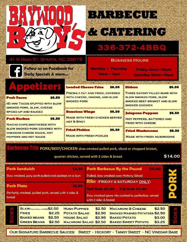 Baywood Boys - Sparta, NC menu_pic