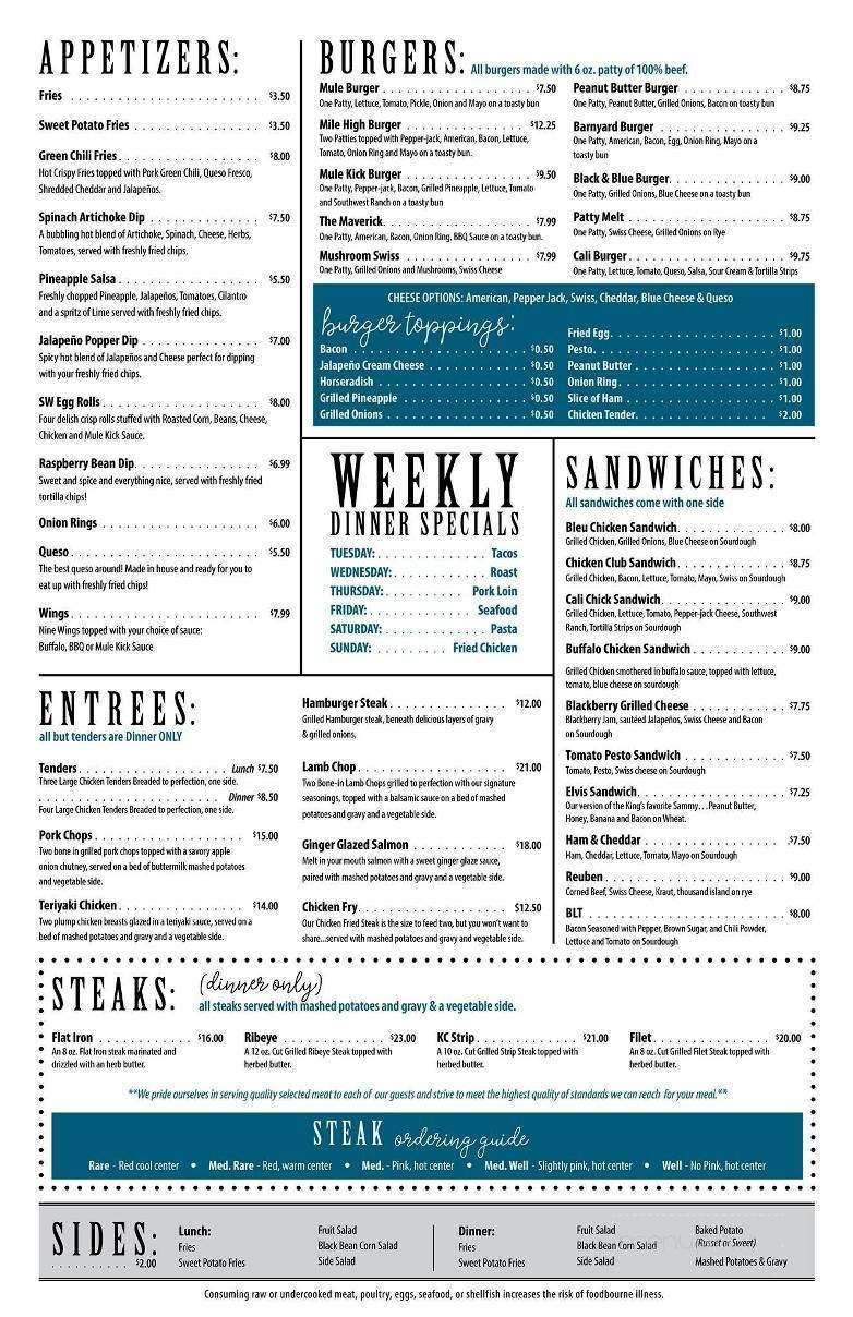 Menu of Crazy Mule Food & Brew in Greensburg, KS 67054