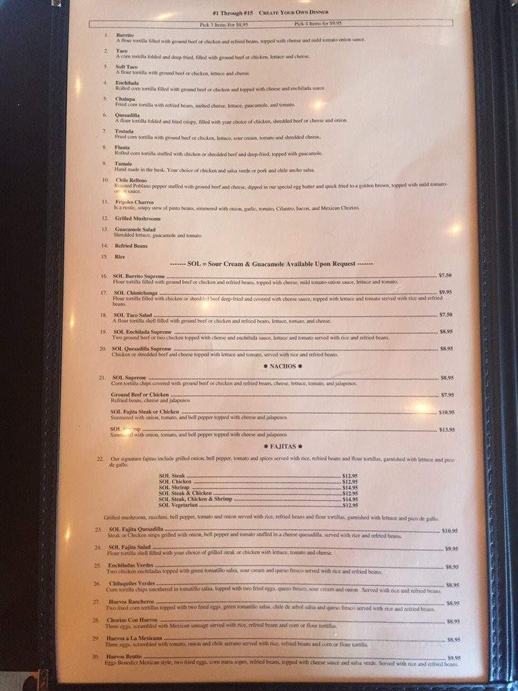 Sol Restaurante Mexicano & Taqueria - Montgomery, AL menu_pic