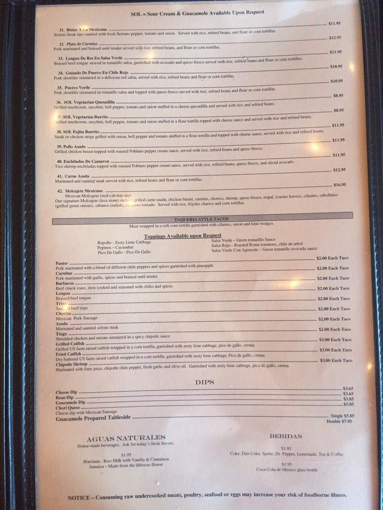 Sol Restaurante Mexicano & Taqueria - Montgomery, AL menu_pic