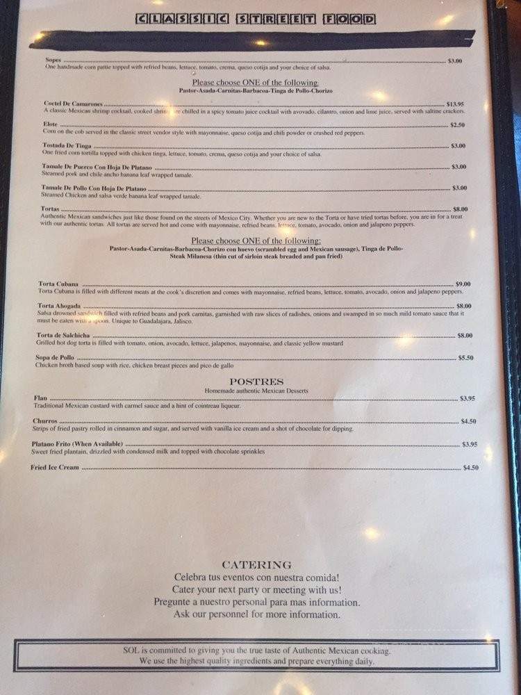 Sol Restaurante Mexicano & Taqueria - Montgomery, AL menu_pic