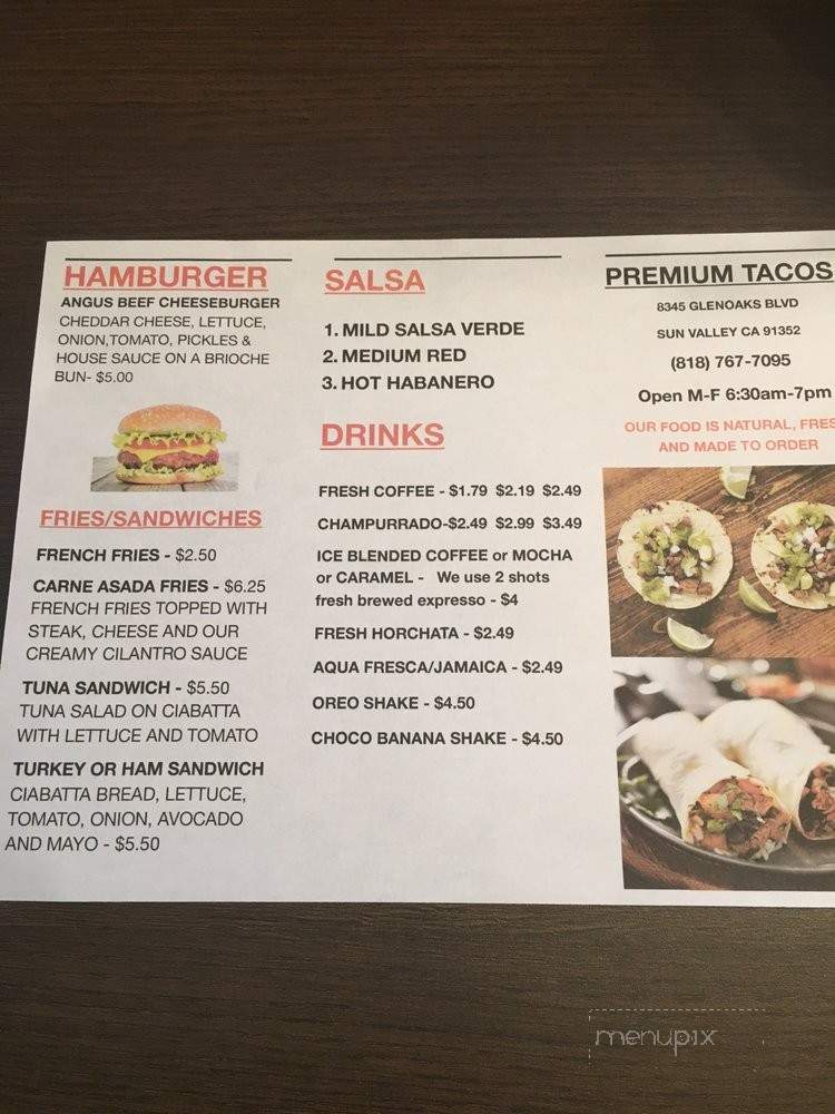 Premium Tacos - Los Angeles, CA menu_pic