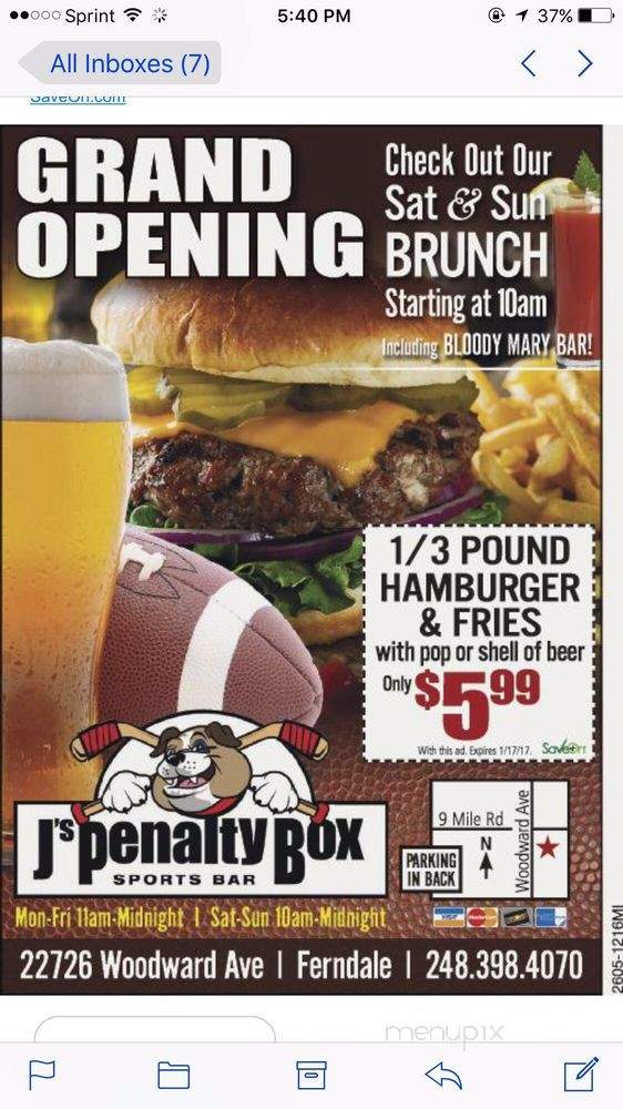 J's Penalty Box - Ferndale, MI menu_pic