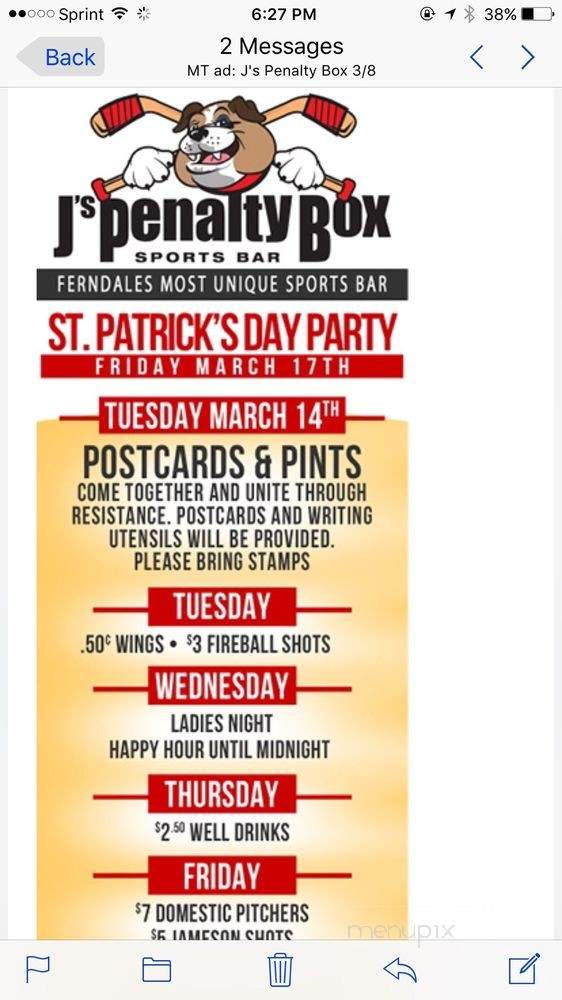 J's Penalty Box - Ferndale, MI menu_pic