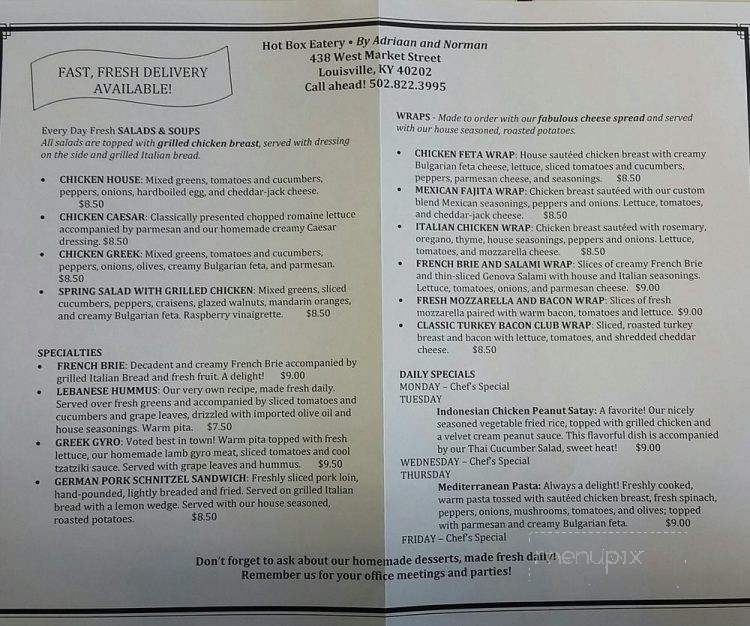 Hot Box Eatery - Louisville, KY menu_pic