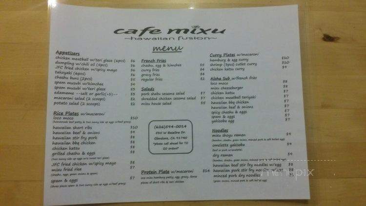 Cafe Mixu - Glendora, CA menu_pic