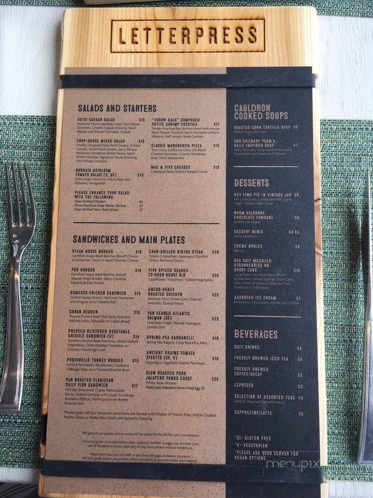 Letterpress - Lake Buena Vista, FL menu_pic