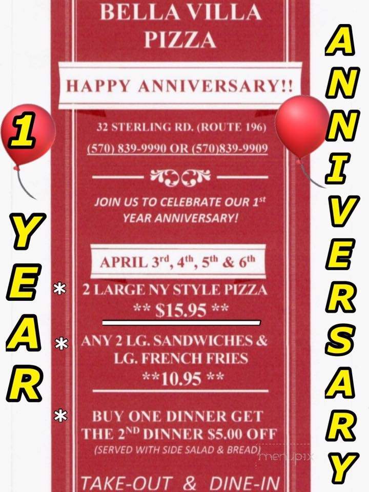 Bella Villa Pizza - Mount Pocono, PA menu_pic