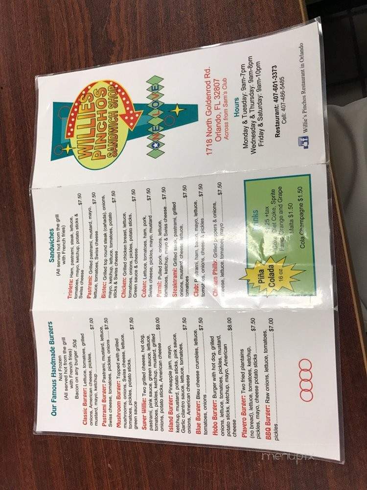 Willies Pinchos - Orlando, FL menu_pic