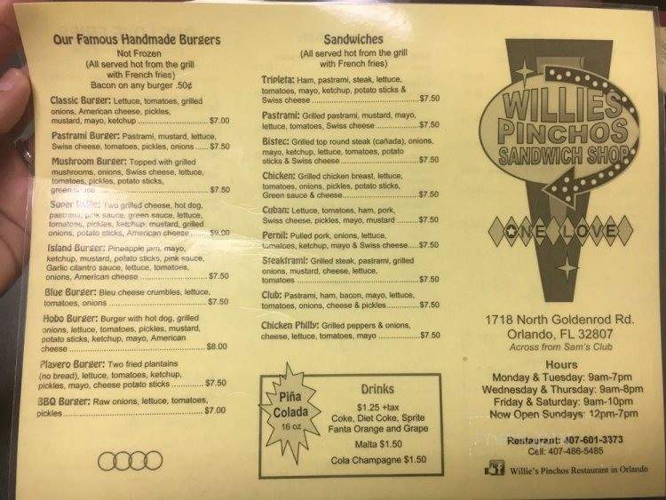 Willies Pinchos - Orlando, FL menu_pic
