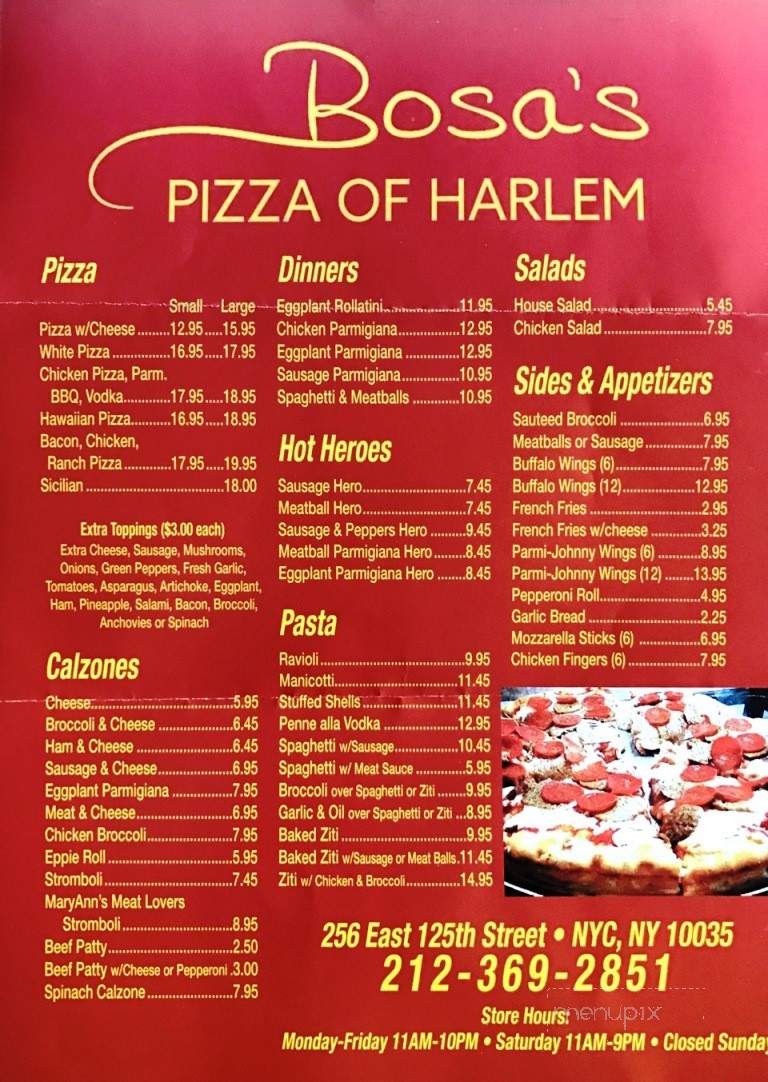 Bosa's Pizza of Harlem - New York, NY menu_pic
