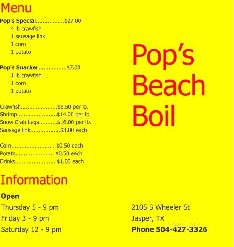 Pop's Kajun Kitchen - Jasper, TX menu_pic