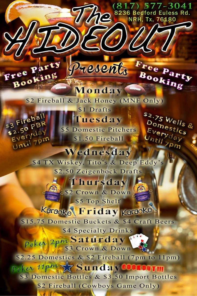 The Hideout - Fort Worth, TX menu_pic