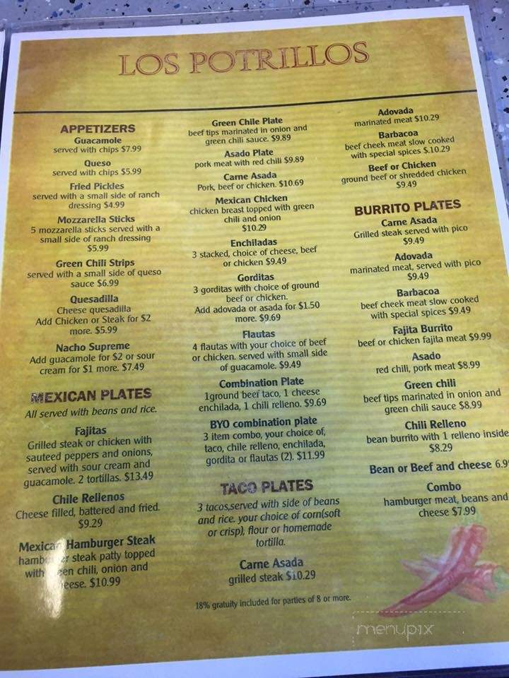 Los Potrillos - Artesia, NM menu_pic