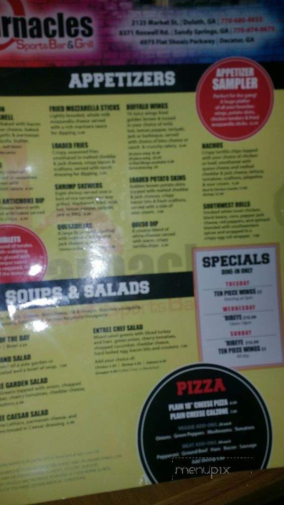 Barnacles Sports Bar & Grill - Sandy Springs, GA menu_pic