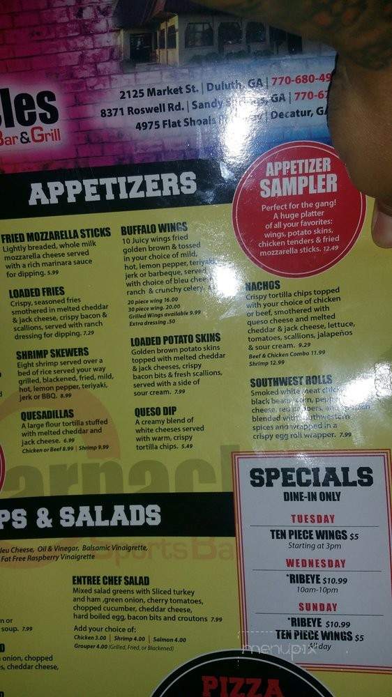 Barnacles Sports Bar & Grill - Sandy Springs, GA menu_pic