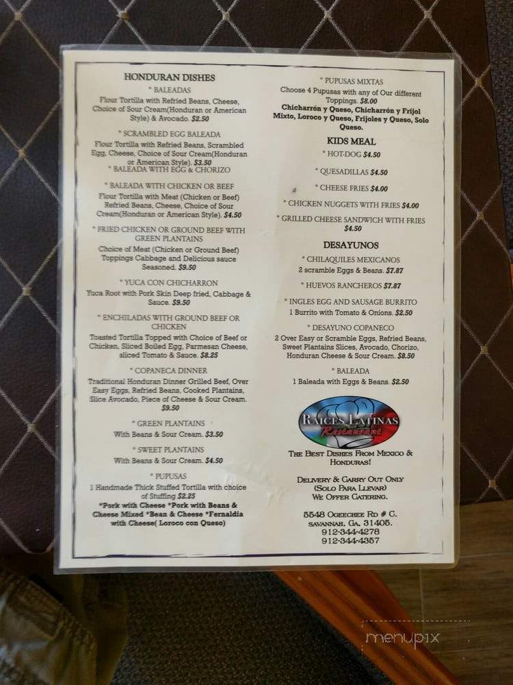 Raices Latinas - Savannah, GA menu_pic