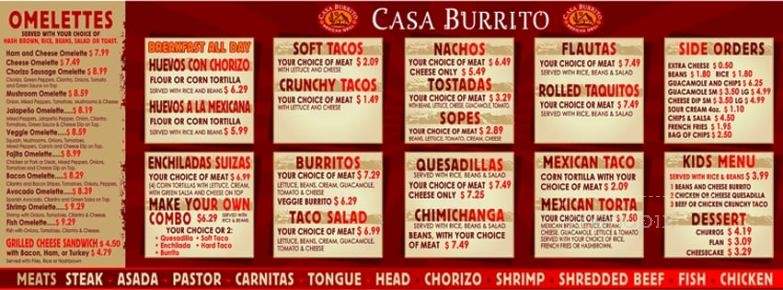 Casa Burrito - Savannah, GA menu_pic