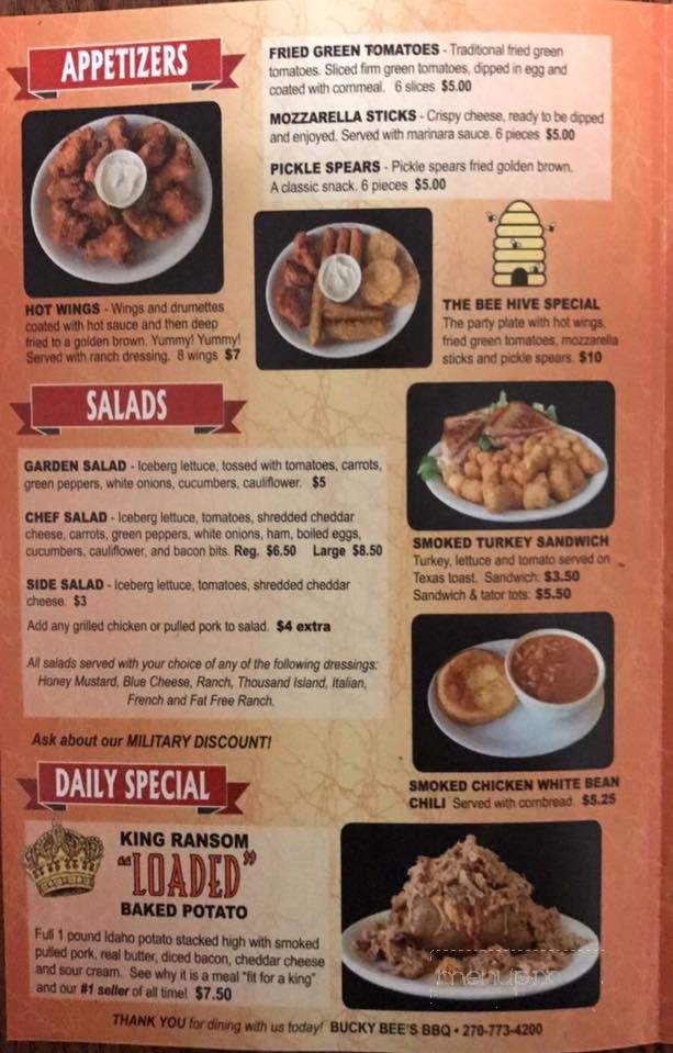 Bucky Bees BBQ - Munfordville, KY menu_pic