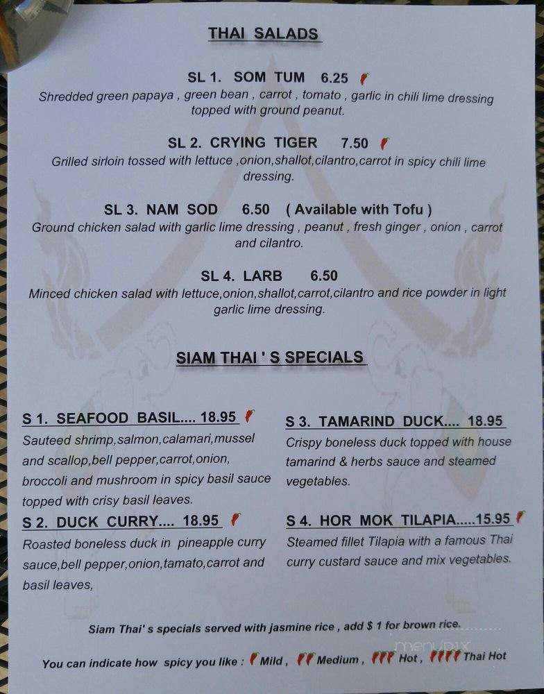 Siam Thai Restaurant - Asheville, NC menu_pic