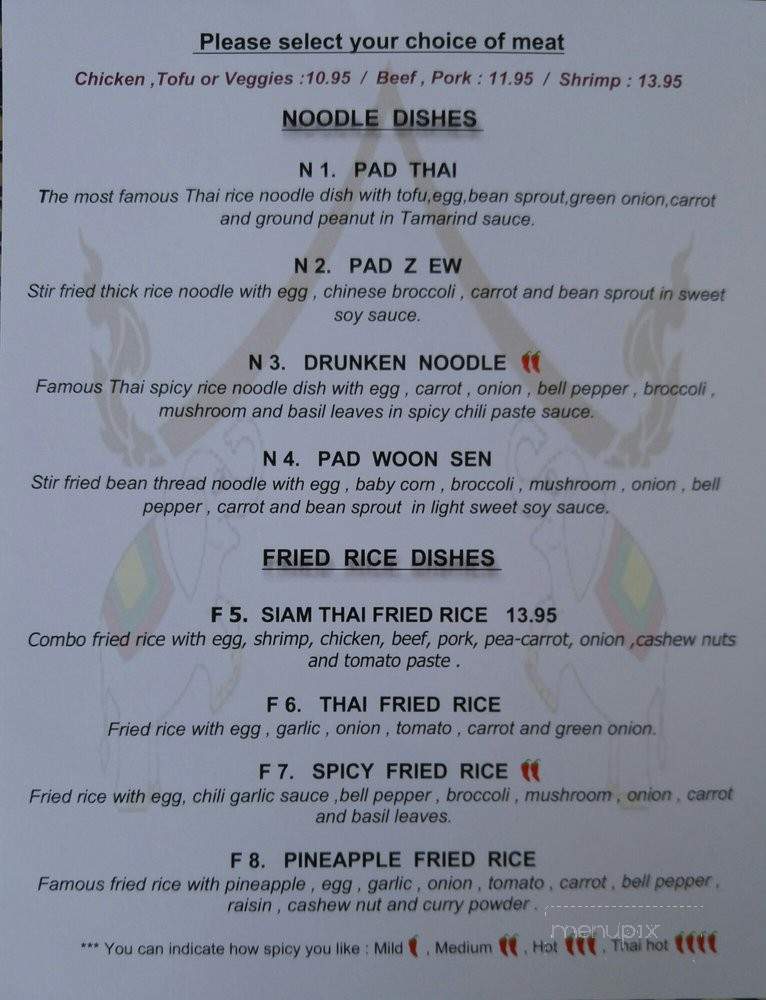 Siam Thai Restaurant - Asheville, NC menu_pic