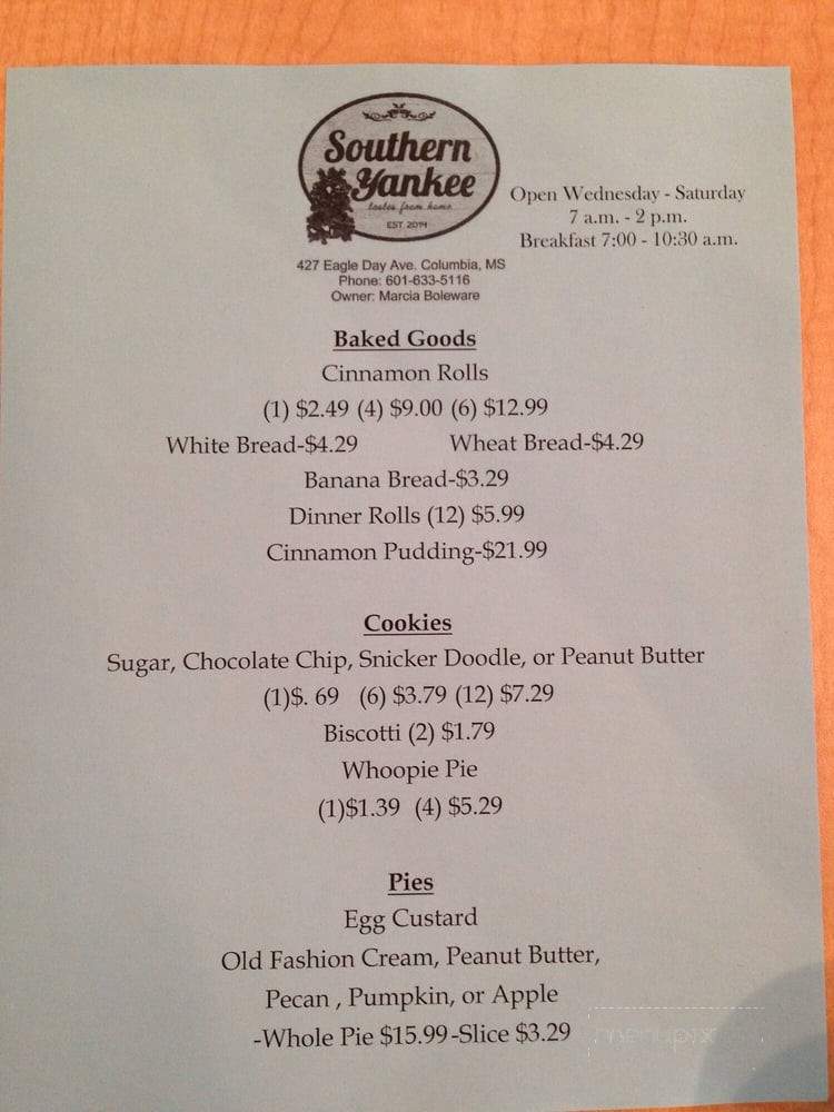 A Southern Yankee - Columbia, MS menu_pic