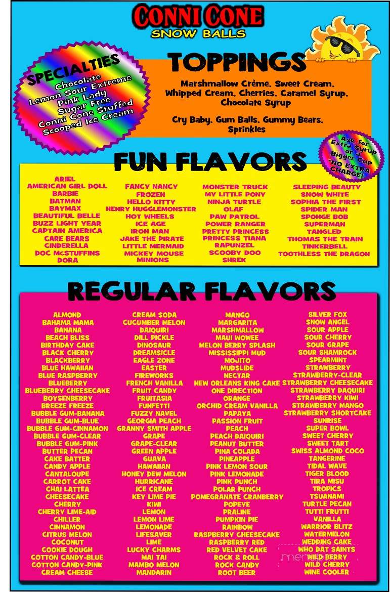 Conni Cone Snowballs - Hattiesburg, MS menu_pic