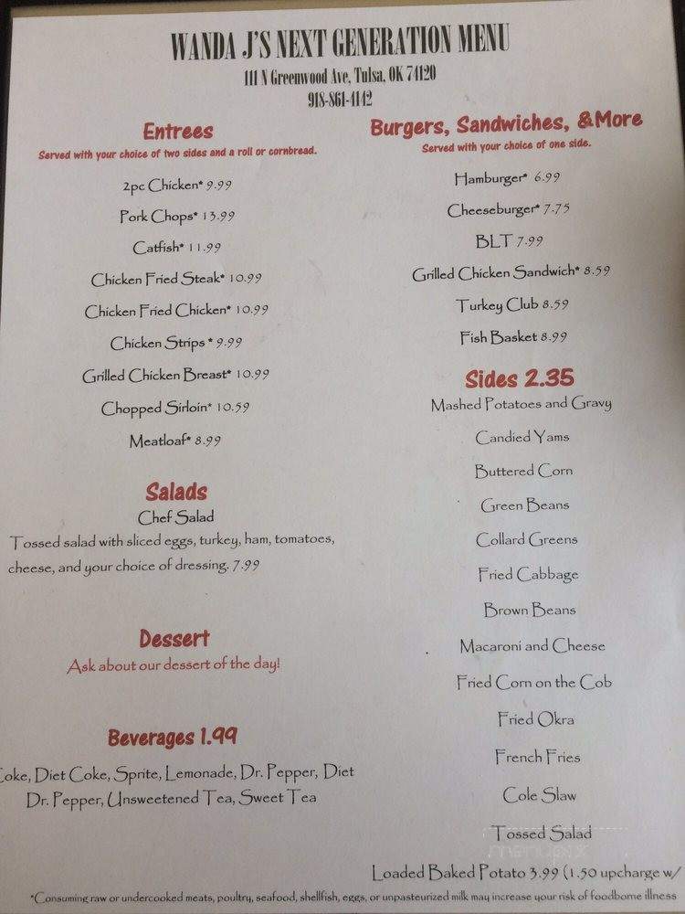 Wanda J's Next Generation - Tulsa, OK menu_pic