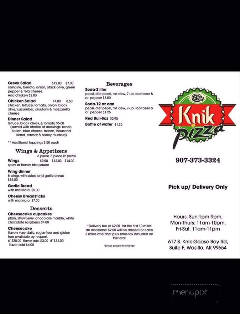 Knik Pizza - Wasilla, AK menu_pic