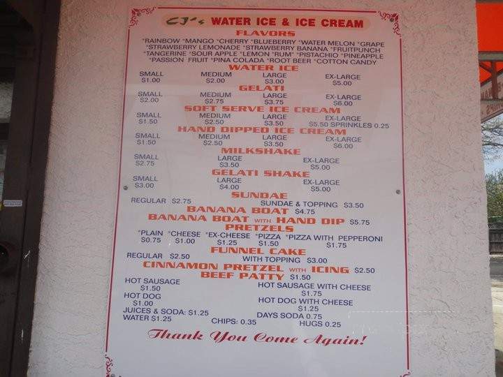CJ'S Water Ice & Ice Cream - Collingdale, PA menu_pic