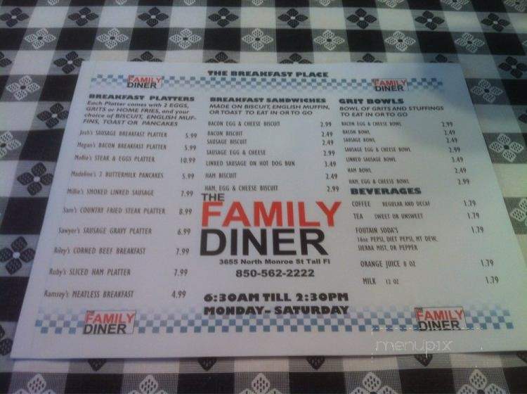 The Family Diner - Tallahassee, FL menu_pic
