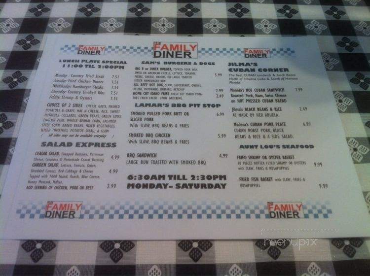 The Family Diner - Tallahassee, FL menu_pic
