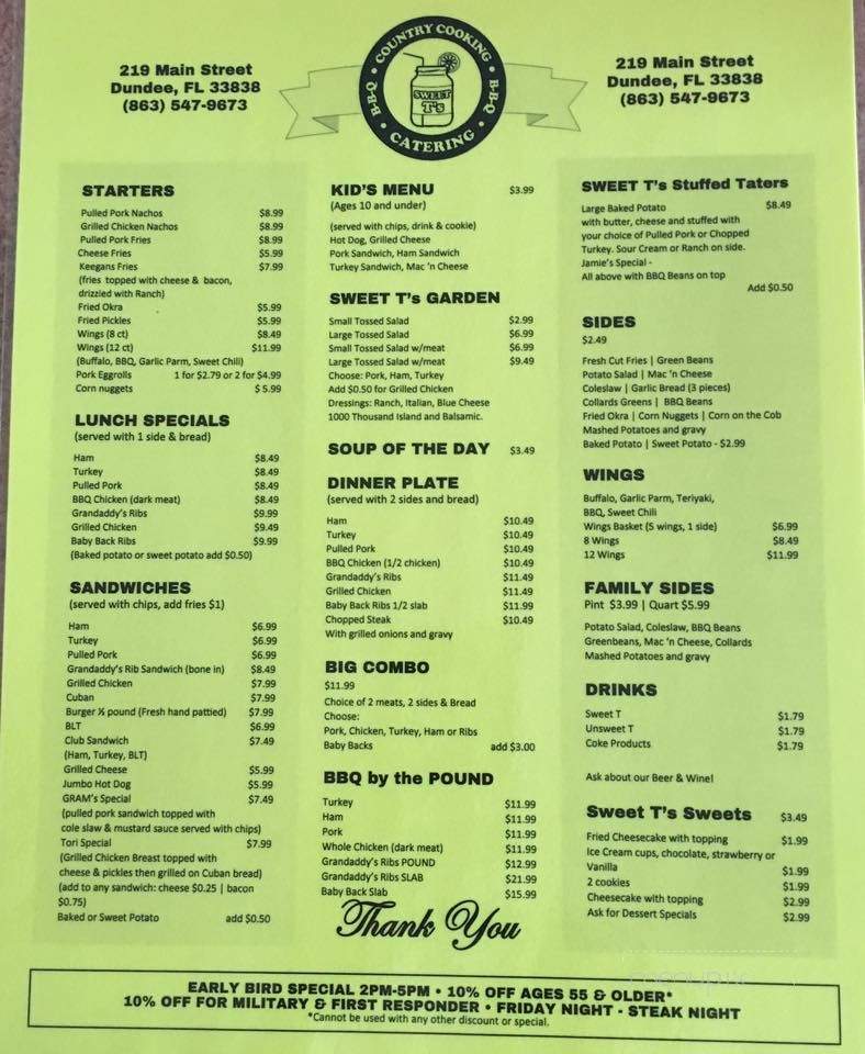 Sweet T's - Dundee, FL menu_pic