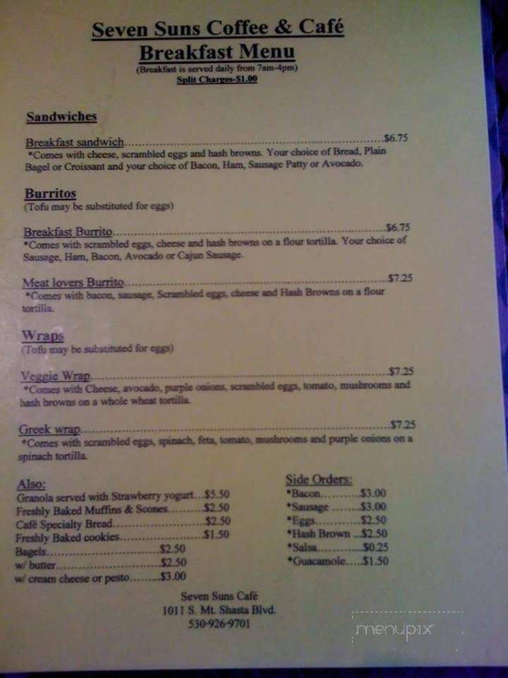 Seven Suns Coffee Express - Mount Shasta, CA menu_pic