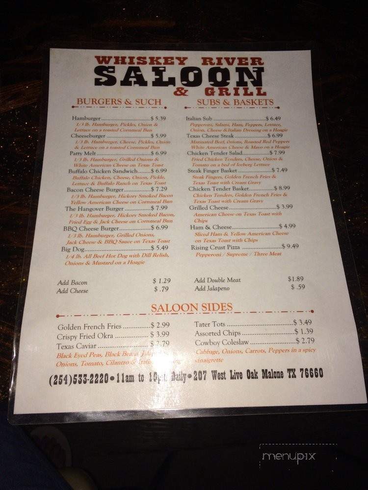 Whiskey River Saloon - Malone, TX menu_pic