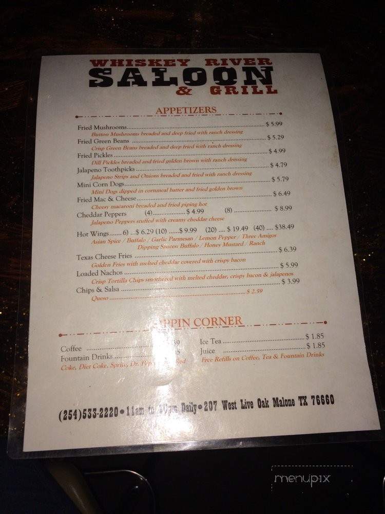Whiskey River Saloon - Malone, TX menu_pic