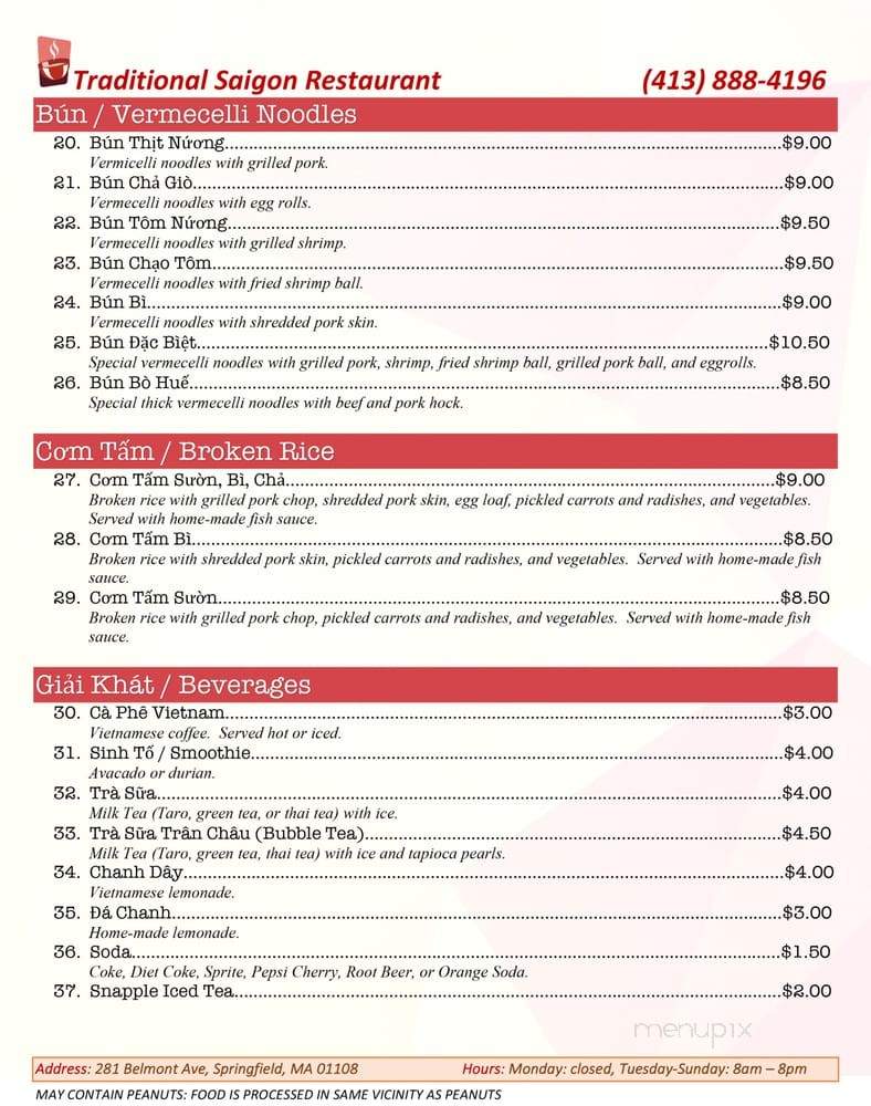 Traditional Saigon Restaurant - Springfield, MA menu_pic