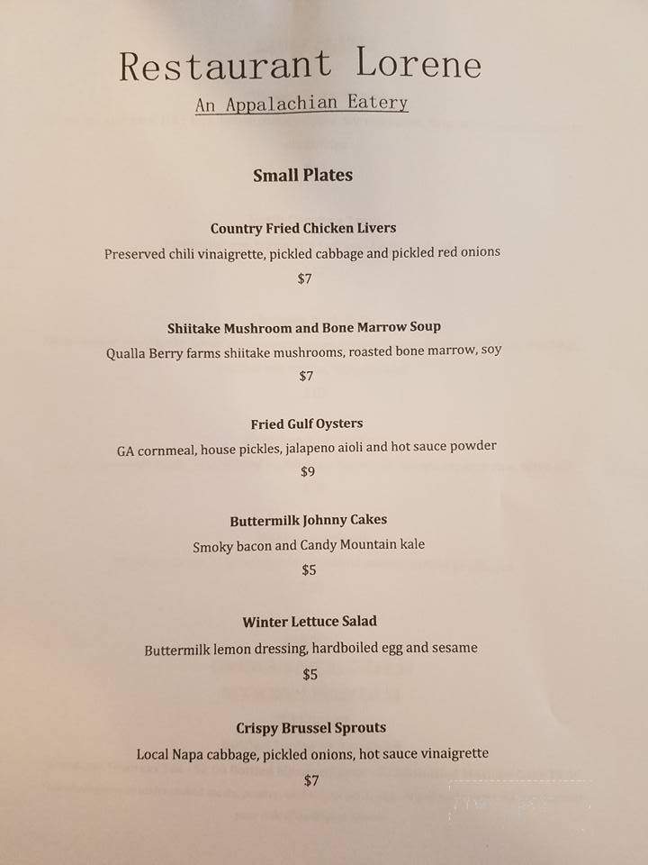 Restaurant Lorene - Young Harris, GA menu_pic